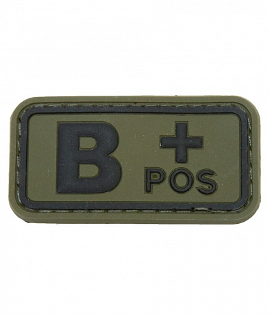 Нашивка PVC/ПВХ с велкро "Группа крови. B POS+", черный на оливе, 50x25мм